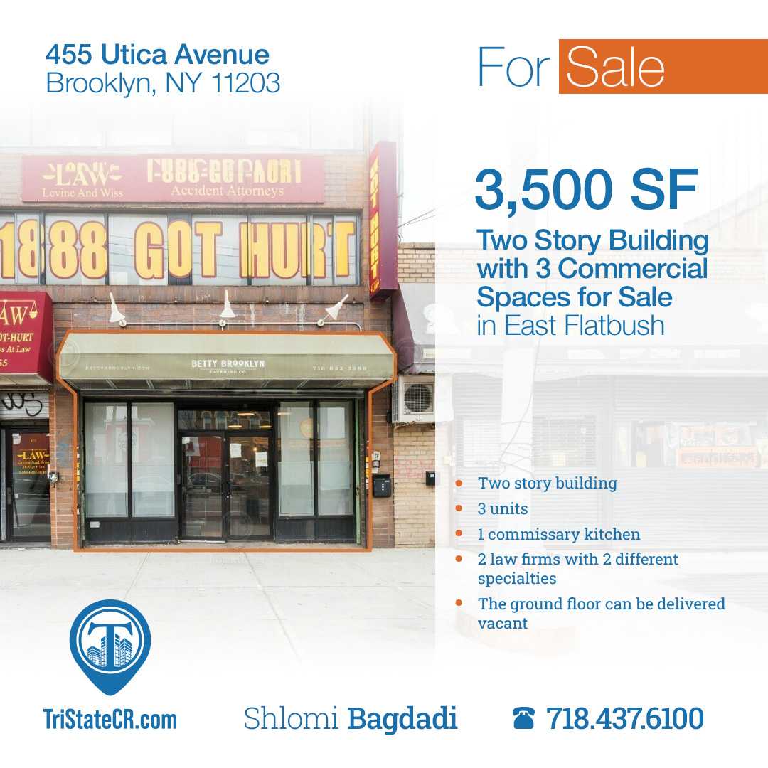 3,500 SF 455 Utica Ave Two Story Building with 3 Commercial Spaces
